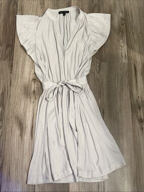 Banana Republic Light Gray/ Beige Flutter-Sleeve Tie-Waist Mini Dress sz S